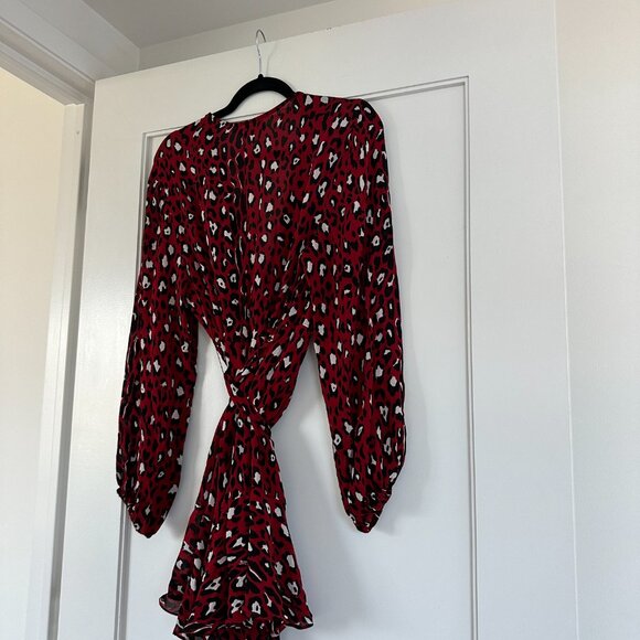 NWT A.L.C. Mini Dress Long Sleeves Leopard Print Wrap Tie-Up Belt Deep V-Neck - Picture 10 of 14